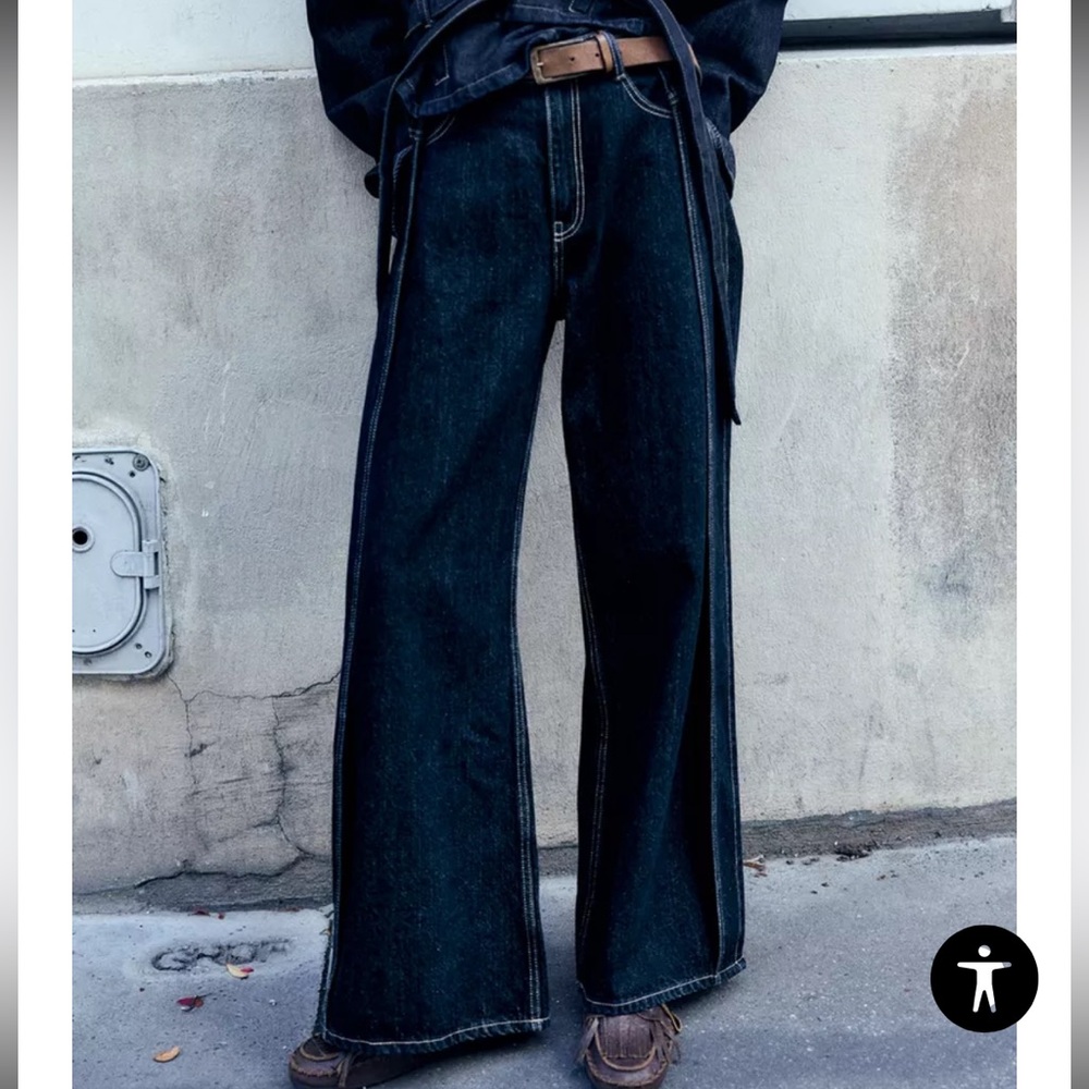 NWT Zara wide leg loose dark navy denim jeans XL or XXL-- estimated as size 16+